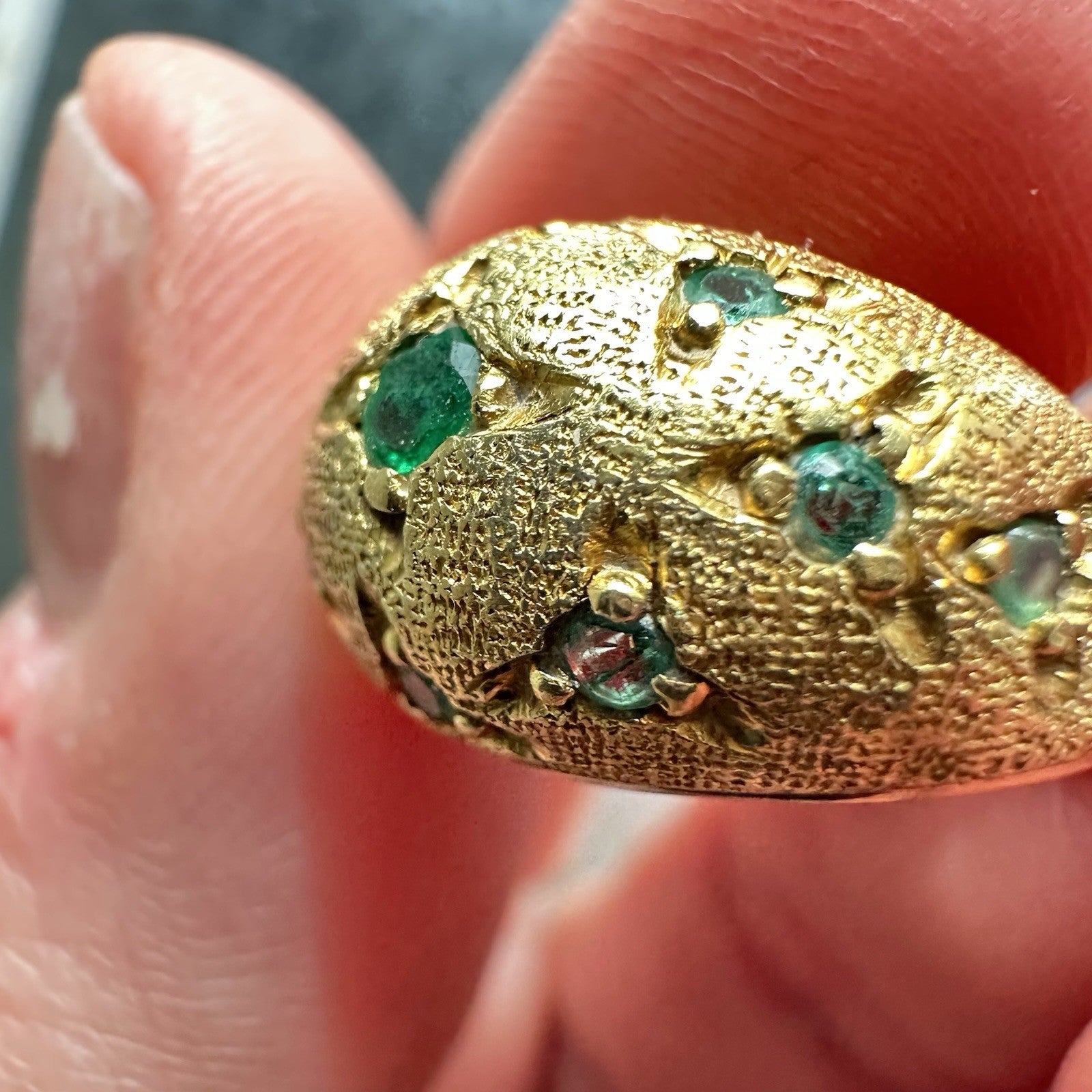 Vintage French Star Burst 18k Emerald Dome Ring Size 4.75 - 5.23g