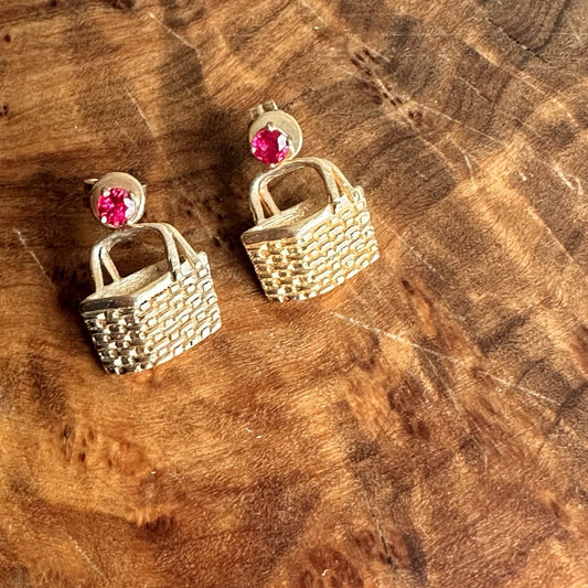 Longaberger 14k Yellow Gold And Ruby Earrings 