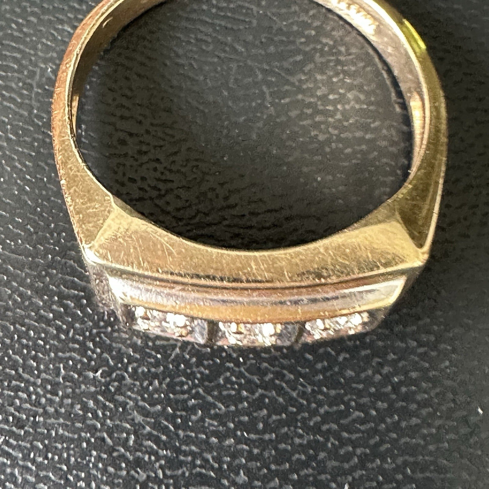 Vintage  14K Yellow  &  Gold  Three Round Diamonds  .80 CTW Ring  Size   9.5