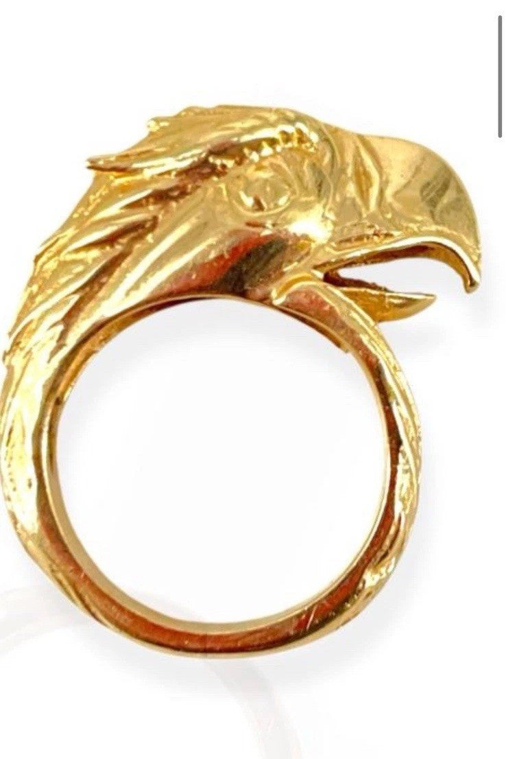 Vintage 14K Yellow Gold Eagle Head Ring 9.1g Size 5.25 Figural Bird Wrap Shank 