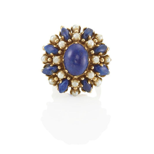 Vintage Lapis Pearl 14k Dome Ring Size 9