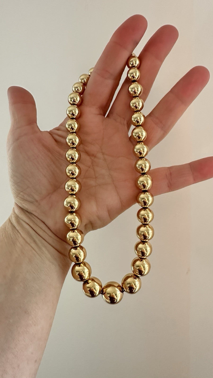 Vintage 14k Gold Ball Bead Necklace 15.5 Inches 48g