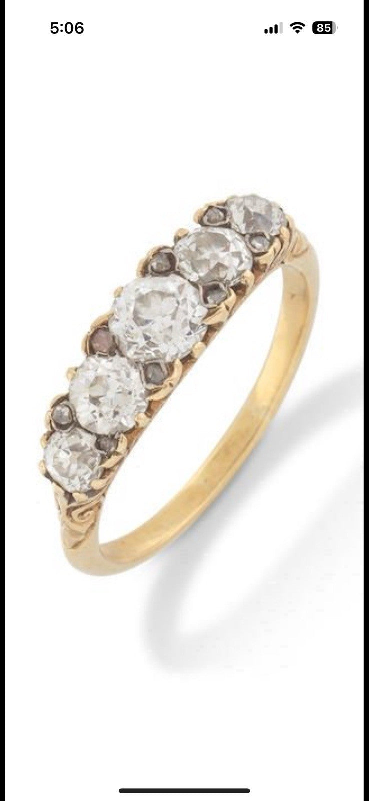 Victorian Old Cushion Cut 1.75 + Cttw  Hoop Ring ( Five Central Diamonds )