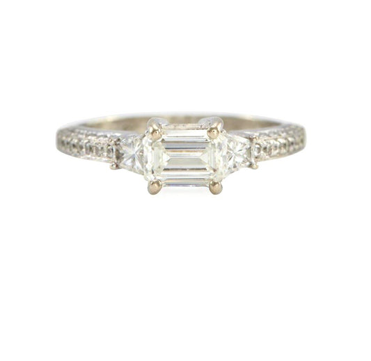 Antique Platinum 1+ cttw Old Emerald Cut Diamond Ring