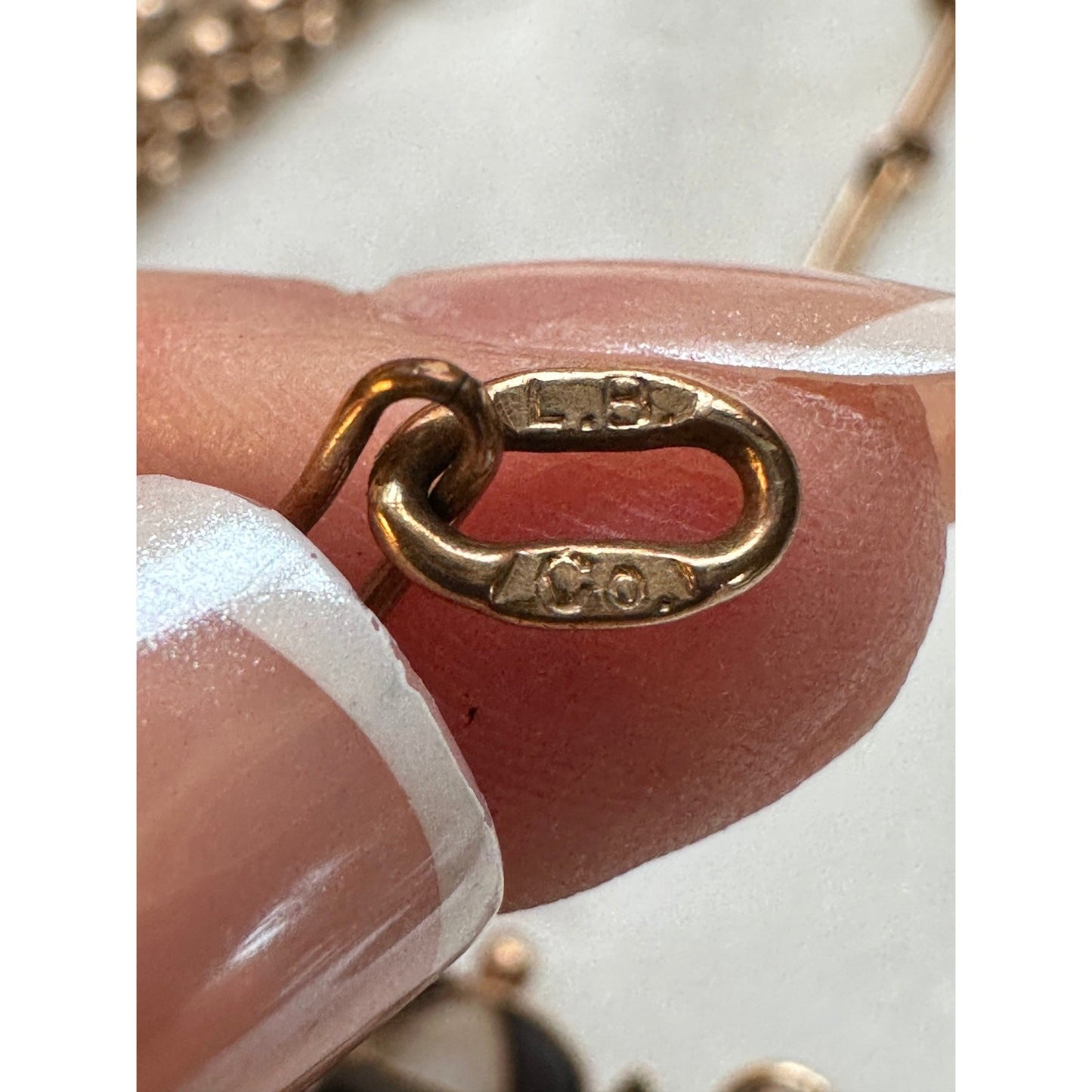 ANTIQUE 10K GOLD, PEARL & ONYX PENDANT  On A rose gold mini trombone Link