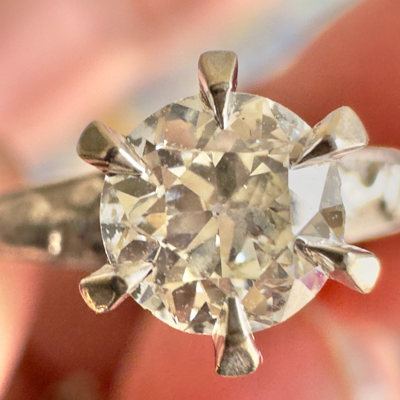 Art Deco 18k Forget Me Not OEC Diamond Solitaire with orange blossom band Size 5