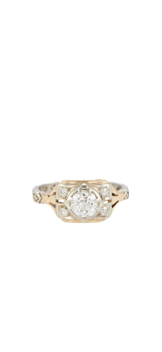Old European Cut Diamond Platnium Ring Edwardian