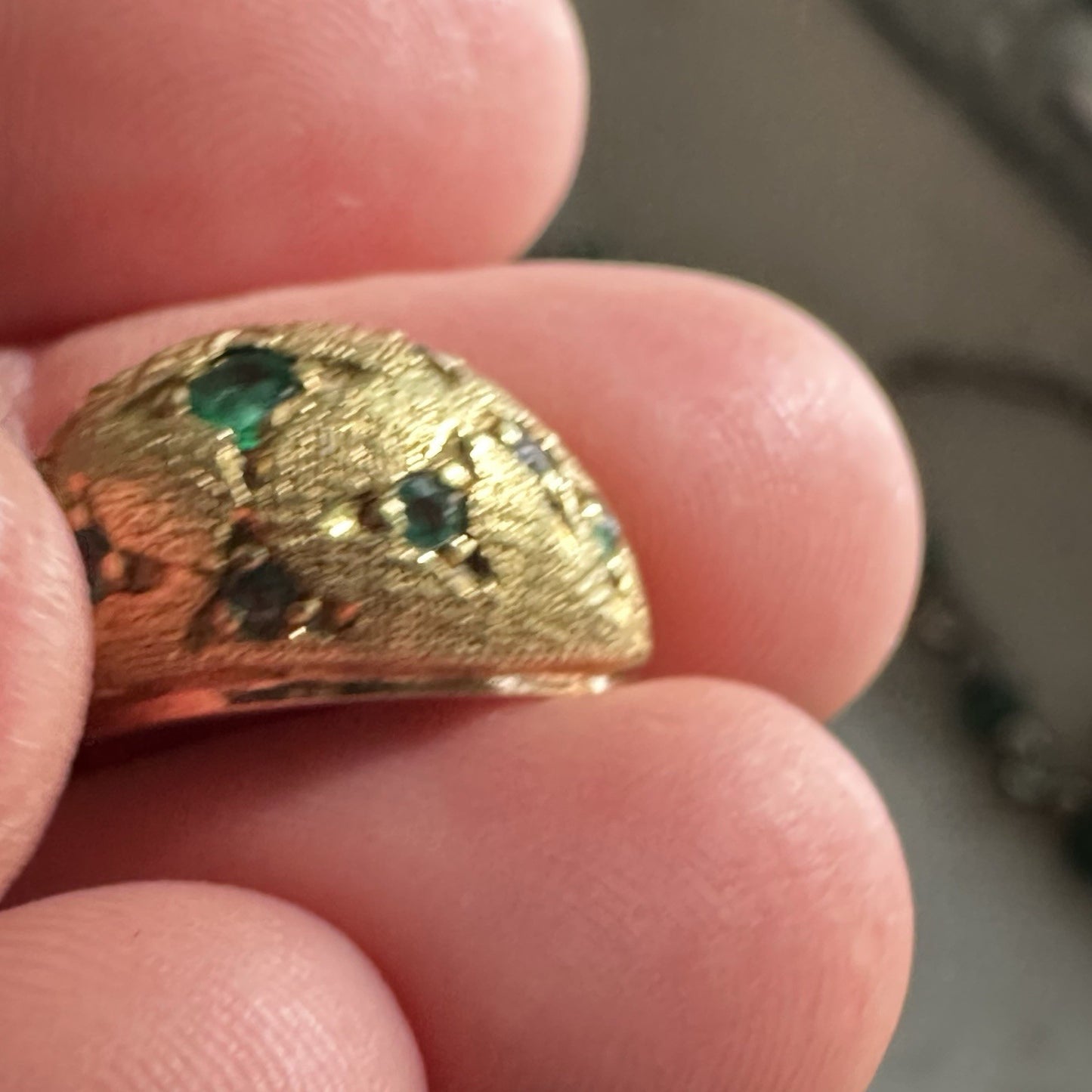 Vintage French Star Burst 18k Emerald Dome Ring Size 4.75 - 5.23g
