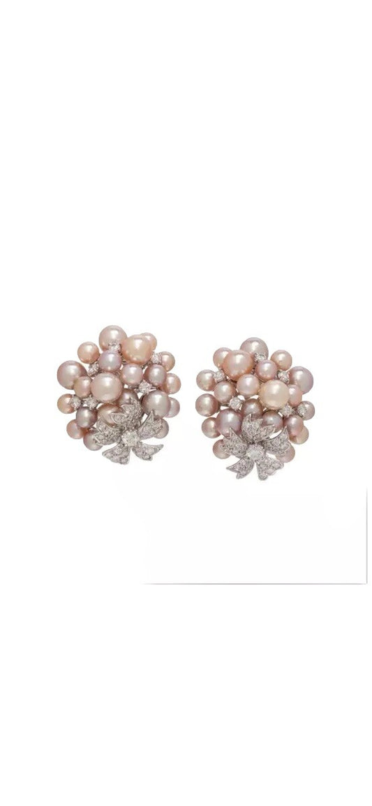 K.S. SZE & SONS, CULTURED PEARL AND DIAMOND EARRINGS