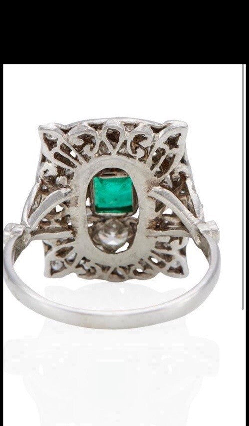 Antique Old Cut Diamond Emerald Shield Ring ( 2+ Cttw)