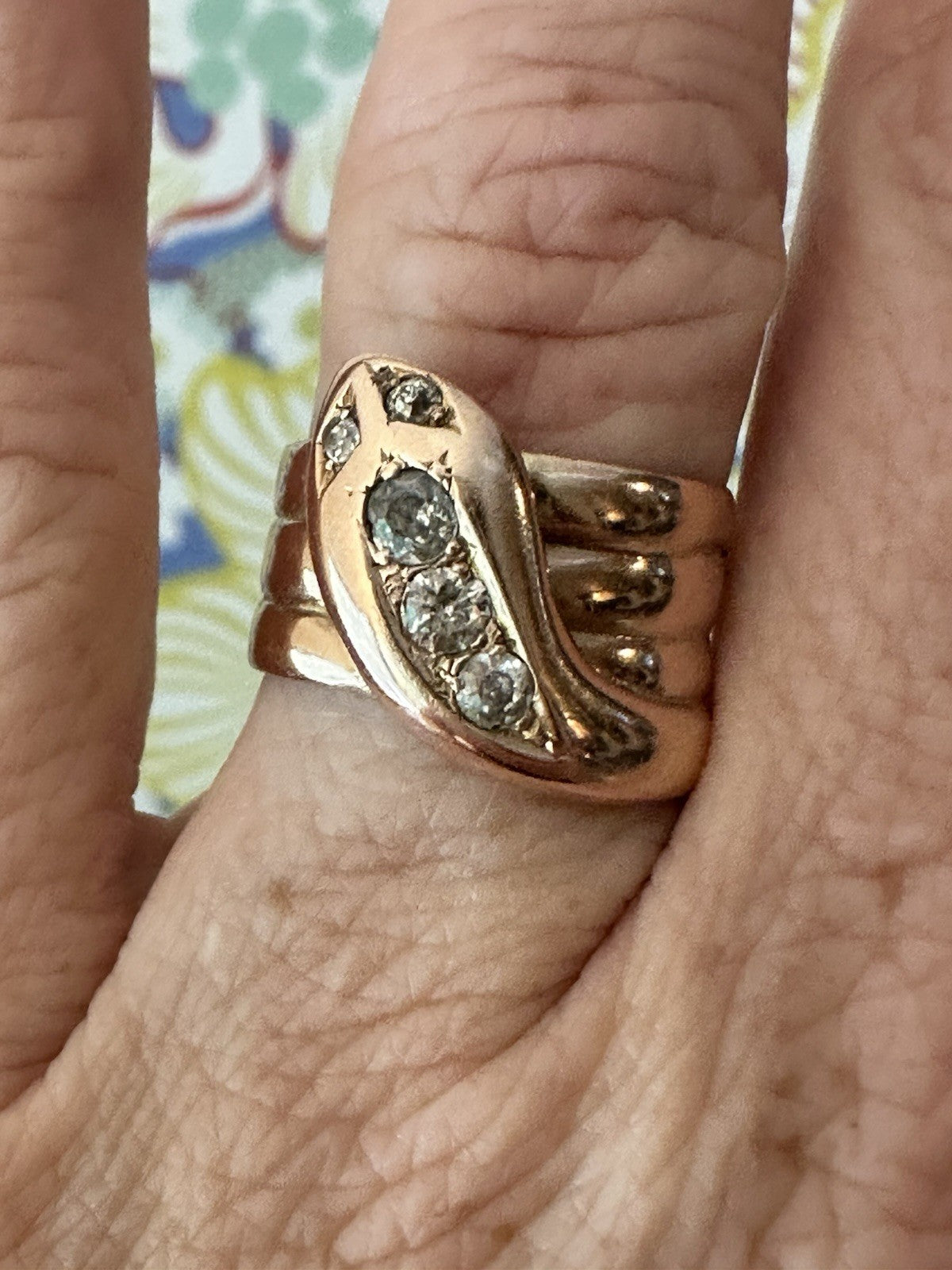 Edwardian Antique Snake Ring 10k  Old Mine Cut Diamond Size 7