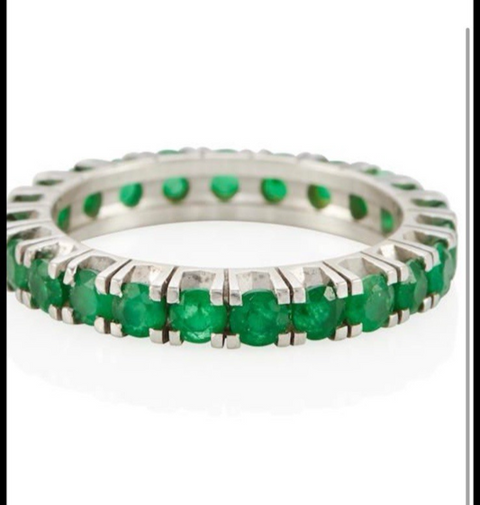 14k Gold Chanel  Eternity Ring W/Natural  Emerald Size 6