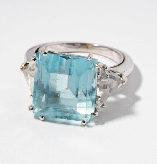 14k  White Gold, Aquamarine and Rock Crystal Quartz Ring