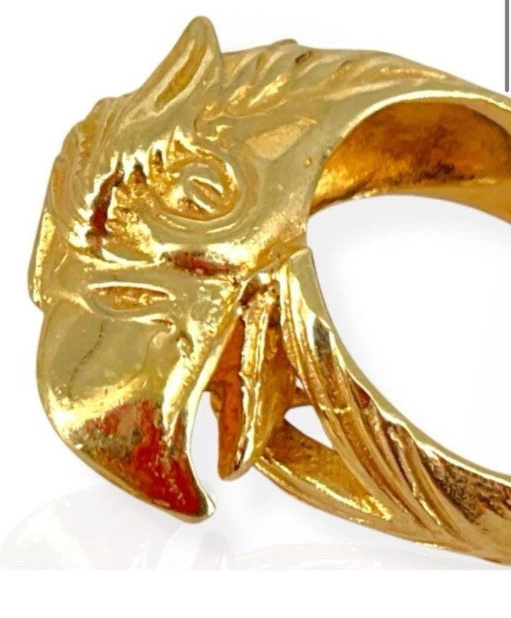 Vintage 14K Yellow Gold Eagle Head Ring 9.1g Size 5.25 Figural Bird Wrap Shank 