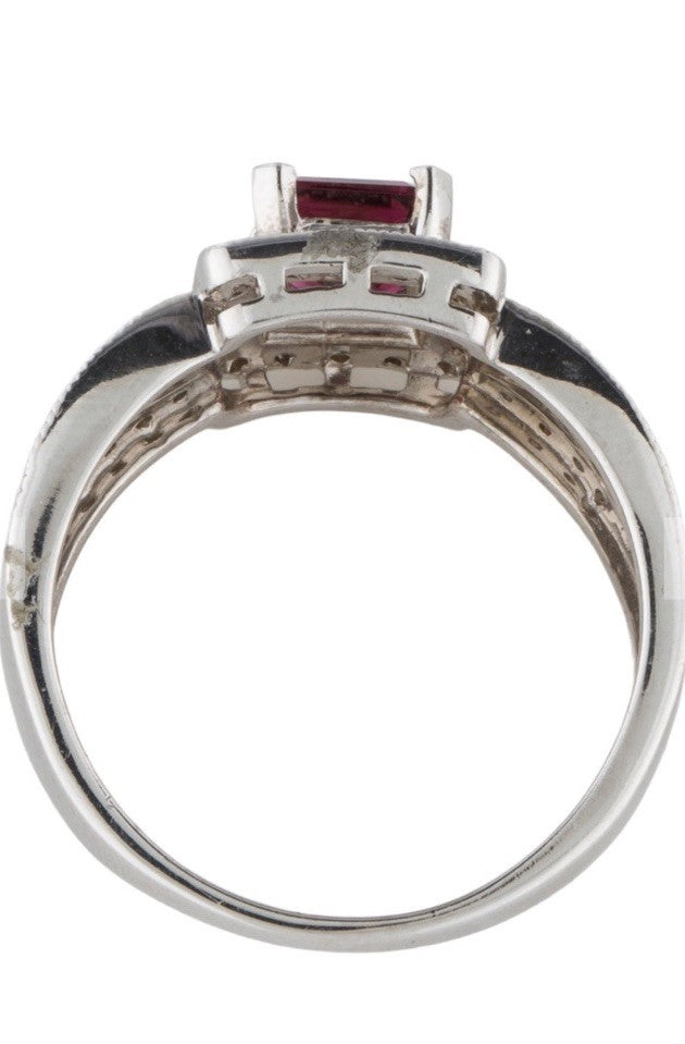 White Gold 14k Diamond Tourmaline Ring  Size 8.75