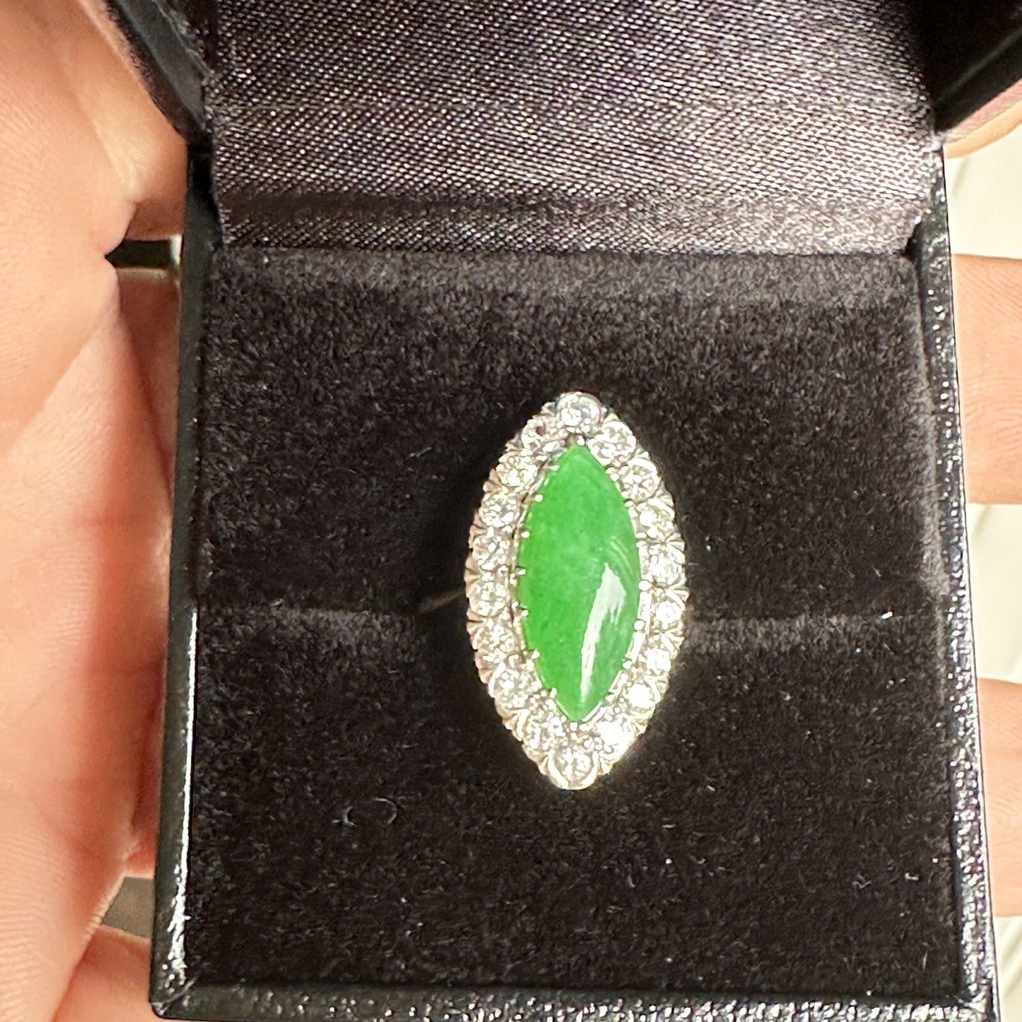 GIA Certified Jade and Diamond Ring Platinum & Gold Jadeite