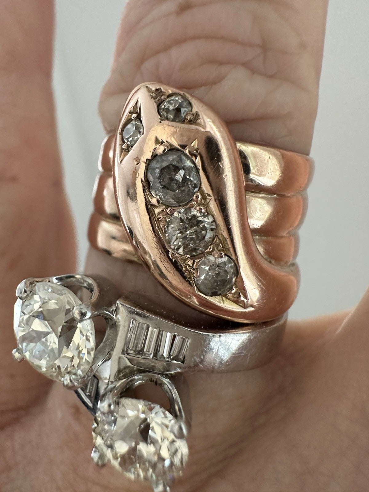 Edwardian Antique Snake Ring 10k  Old Mine Cut Diamond Size 7