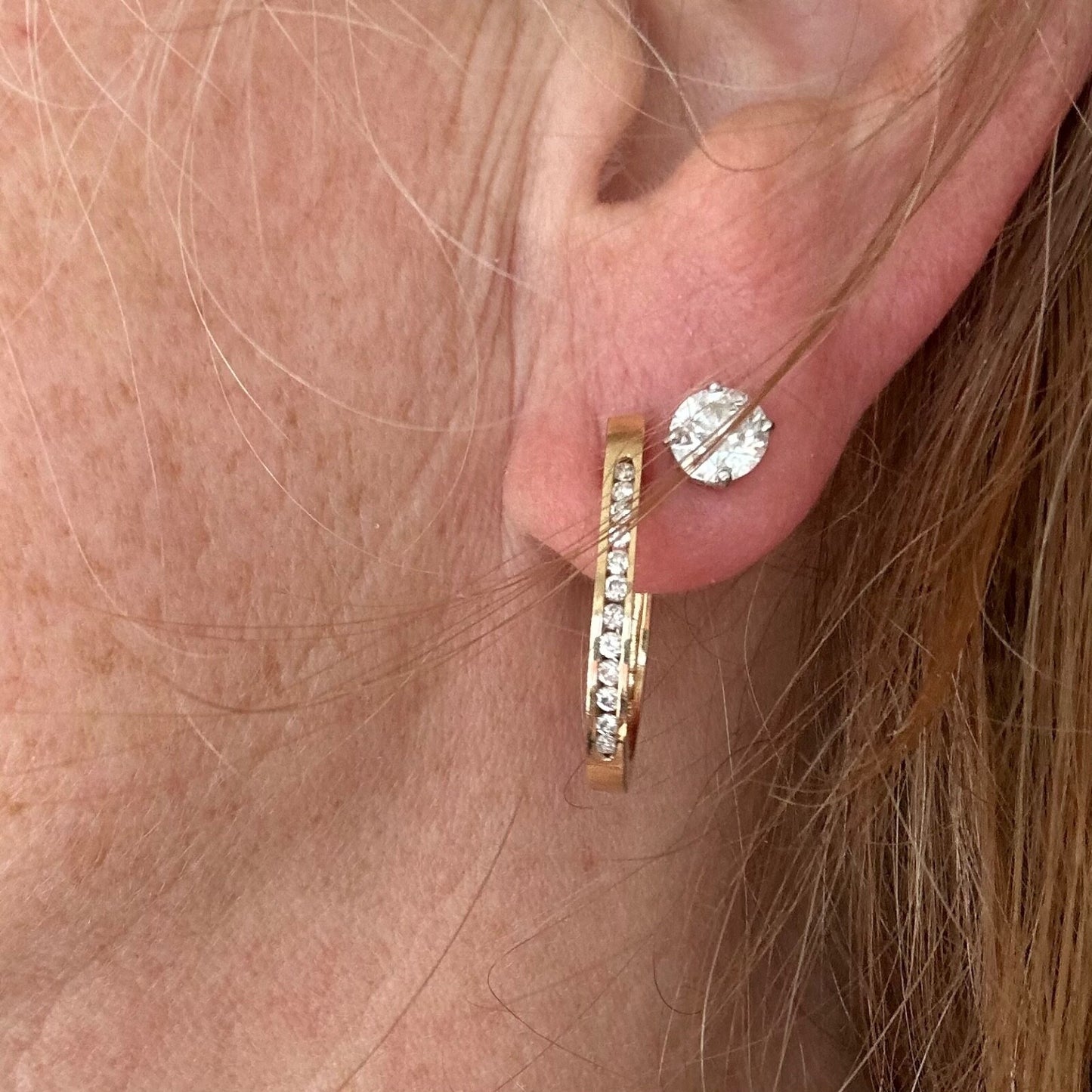 14k gold diamond oblong hoops 1.07 cttw 1 inch long