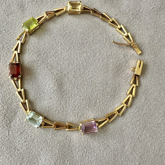 14k Multi Gemstone Vintage Bracelet 
