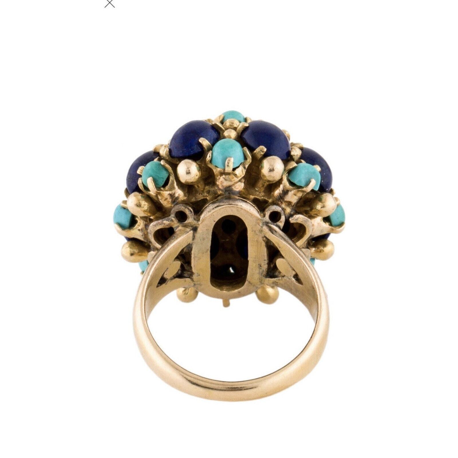 Vintage Bombe Turquoise Lapis 14k Cocktail Ring size 6.5
