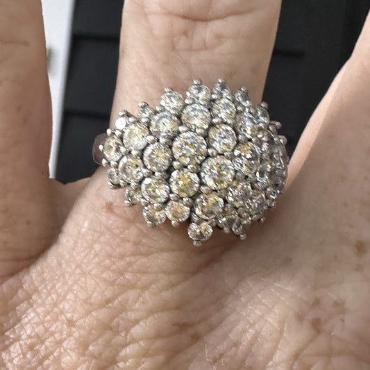 Bombe Dome Clear Stone Cluster sterling silver ring size 8