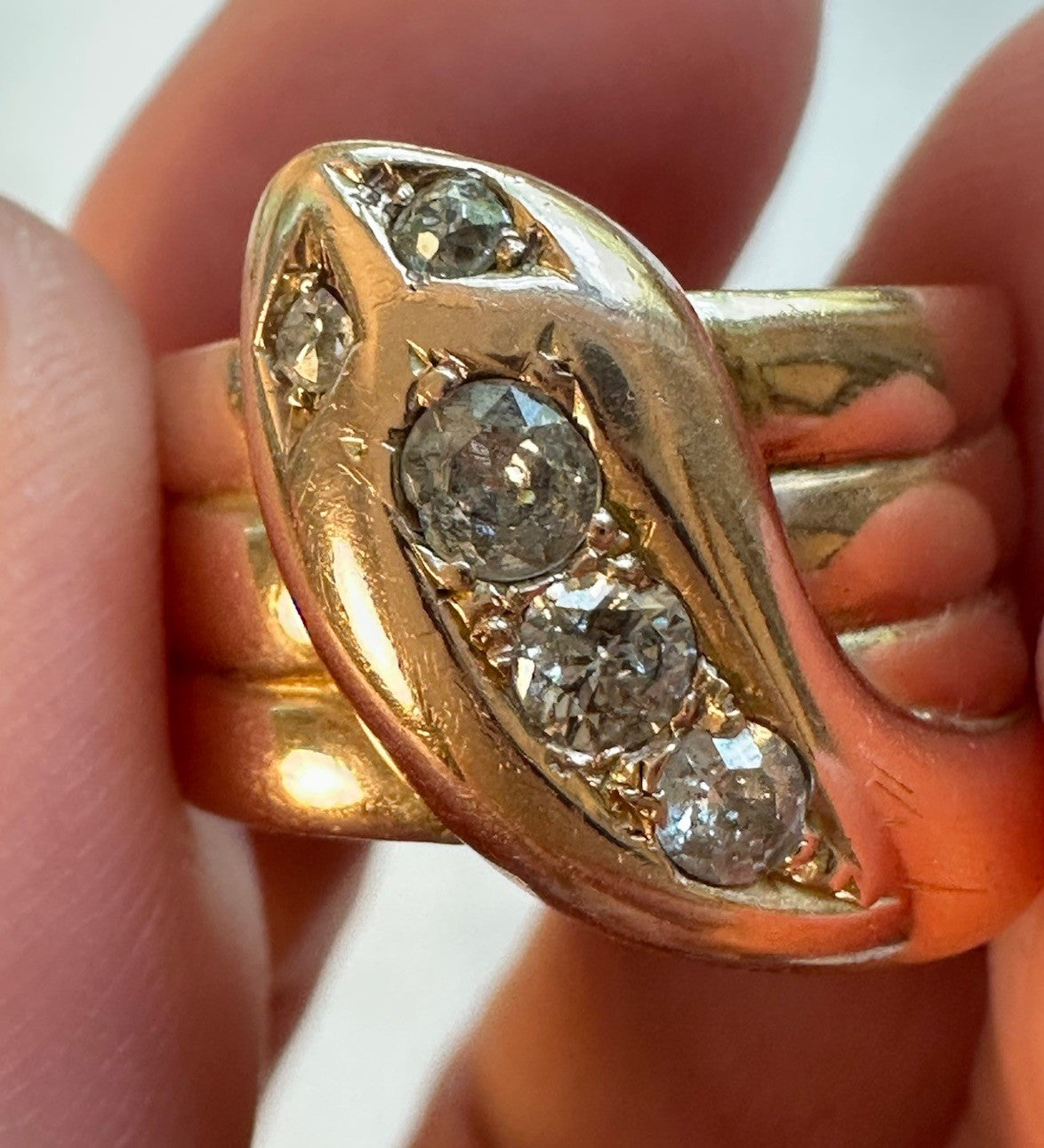Edwardian Antique Snake Ring 10k  Old Mine Cut Diamond Size 7