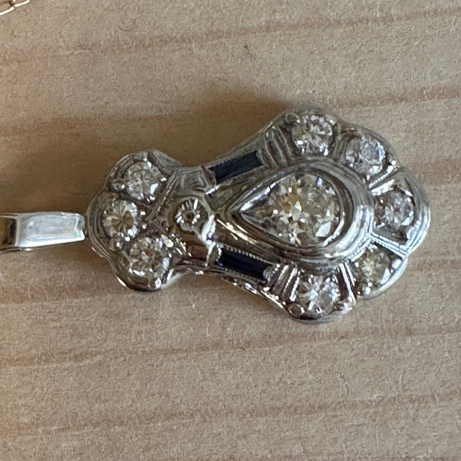 Antique art deco 20k diamond pendant necklace