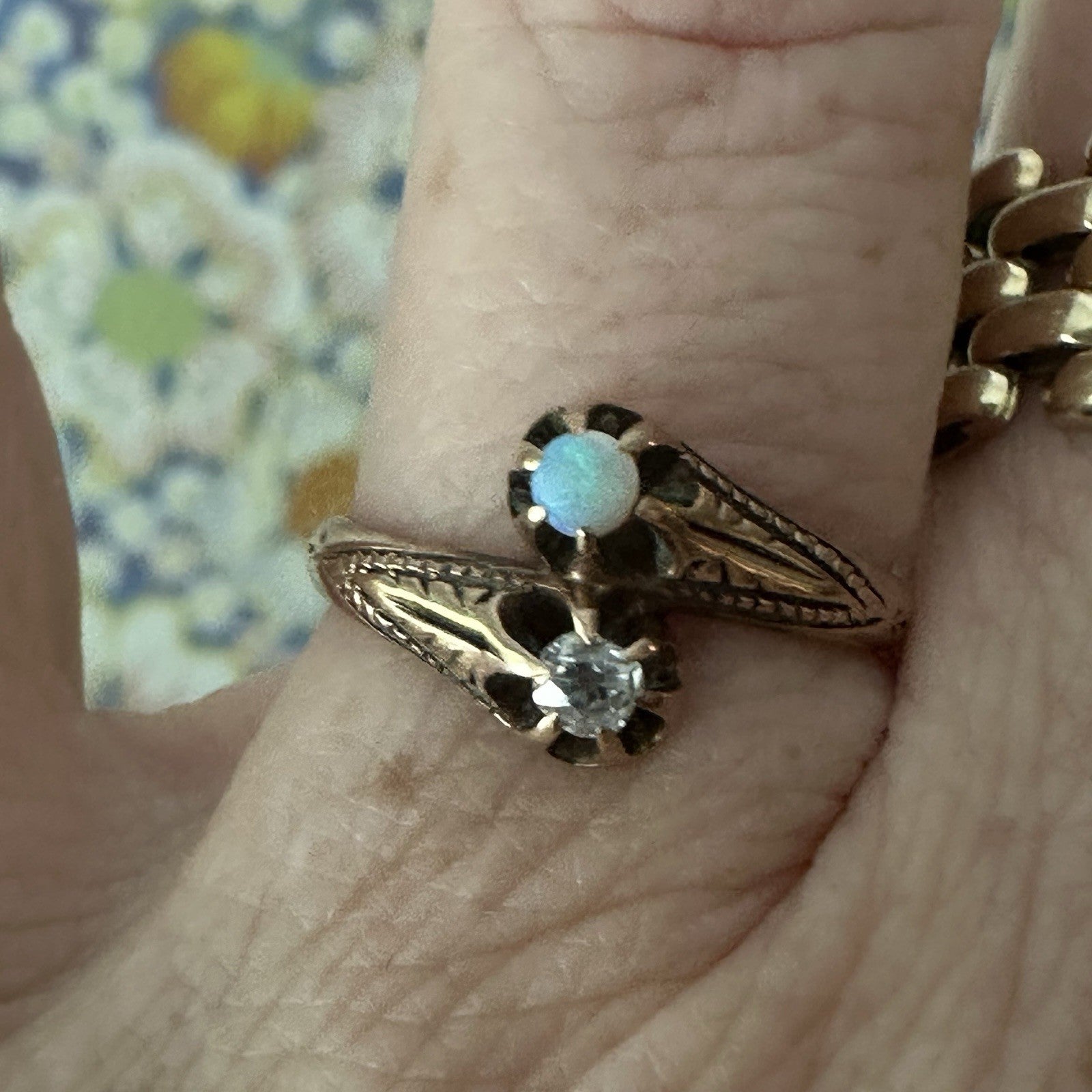 Antique Moi Et Toi Diamond And Opal Ring 10k Size 7