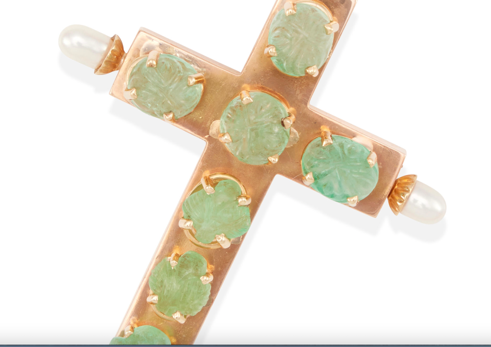 Vintage Italian Yellow 18k Gold Emerald  and Pearl Cross Pendant Good Sized!