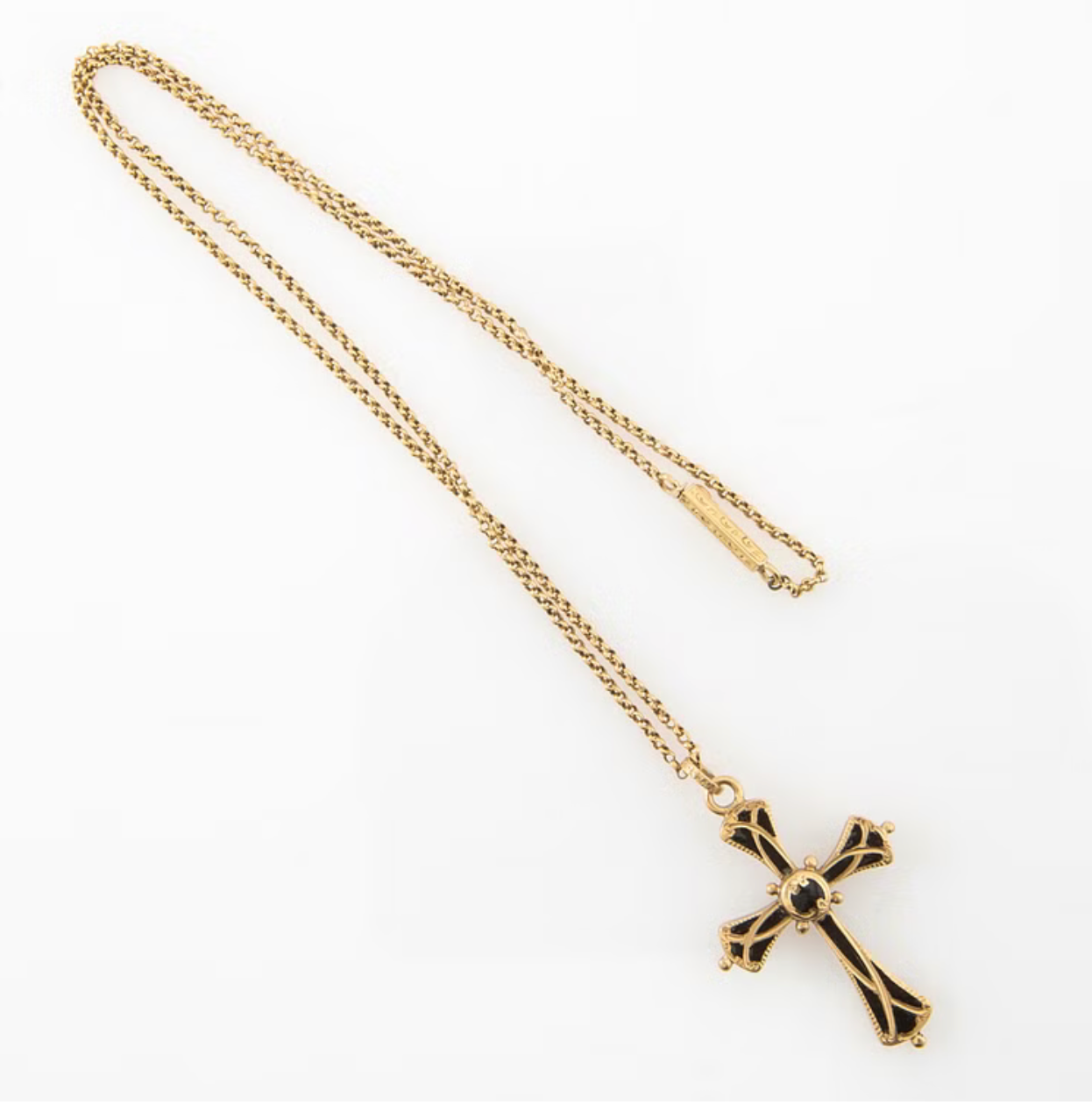 Circa 1800's  C. Tengstedt & Son 18k Rolo chain and Enamel Cross Necklace