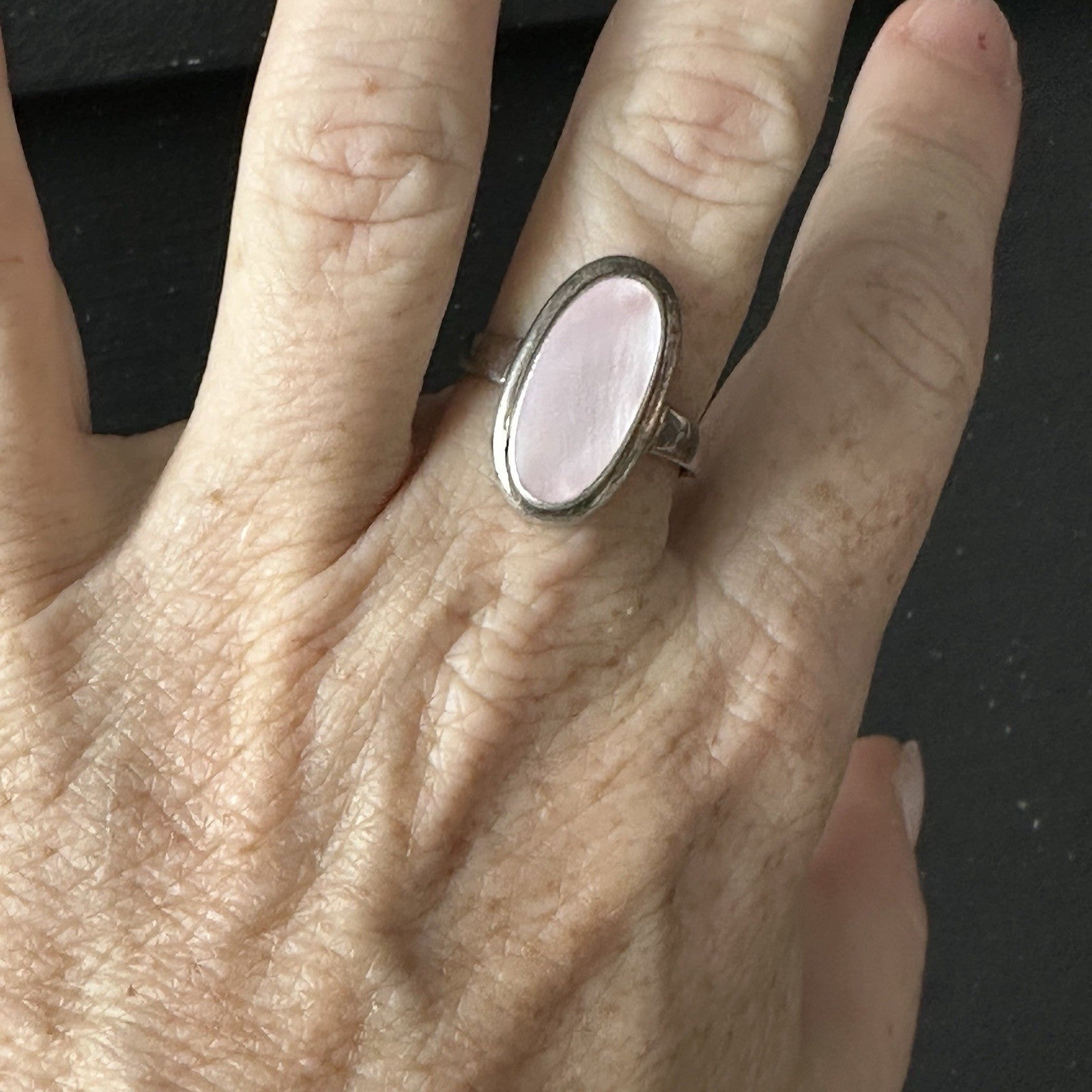 Sterling Silver Cocktail Ring Pink Mother of Pearl Square Size 10.2