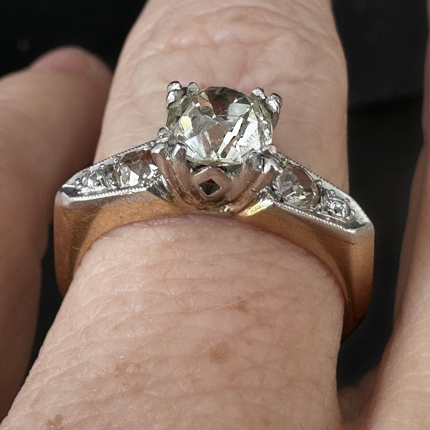 Old European Cut VS1-VS2 Diamond  14k Two Tone Gold  Ring Size 8.25