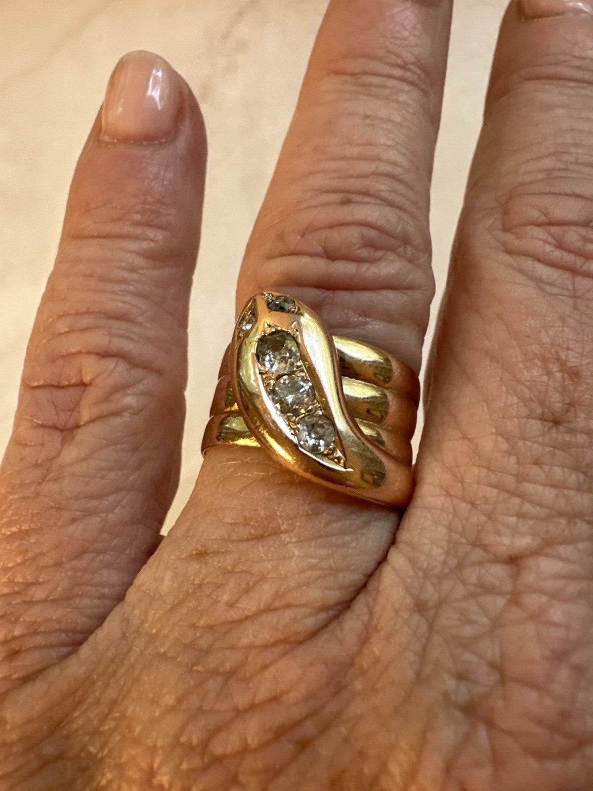 Edwardian Antique Snake Ring 10k  Old Mine Cut Diamond Size 7