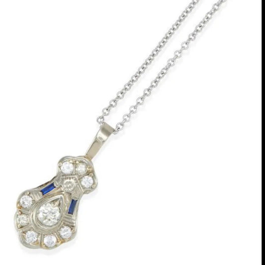 Antique art deco 20k diamond pendant necklace