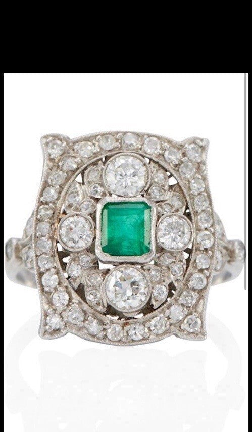 Antique Old Cut Diamond Emerald Shield Ring ( 2+ Cttw)