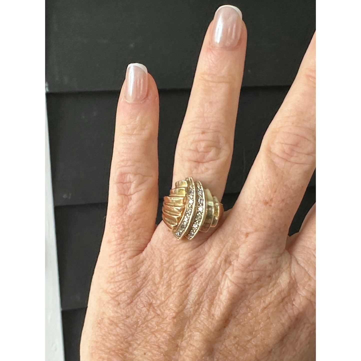 Vintage Retro Diamond Cocktail Ring – 14K Gold, 1940s–1950s