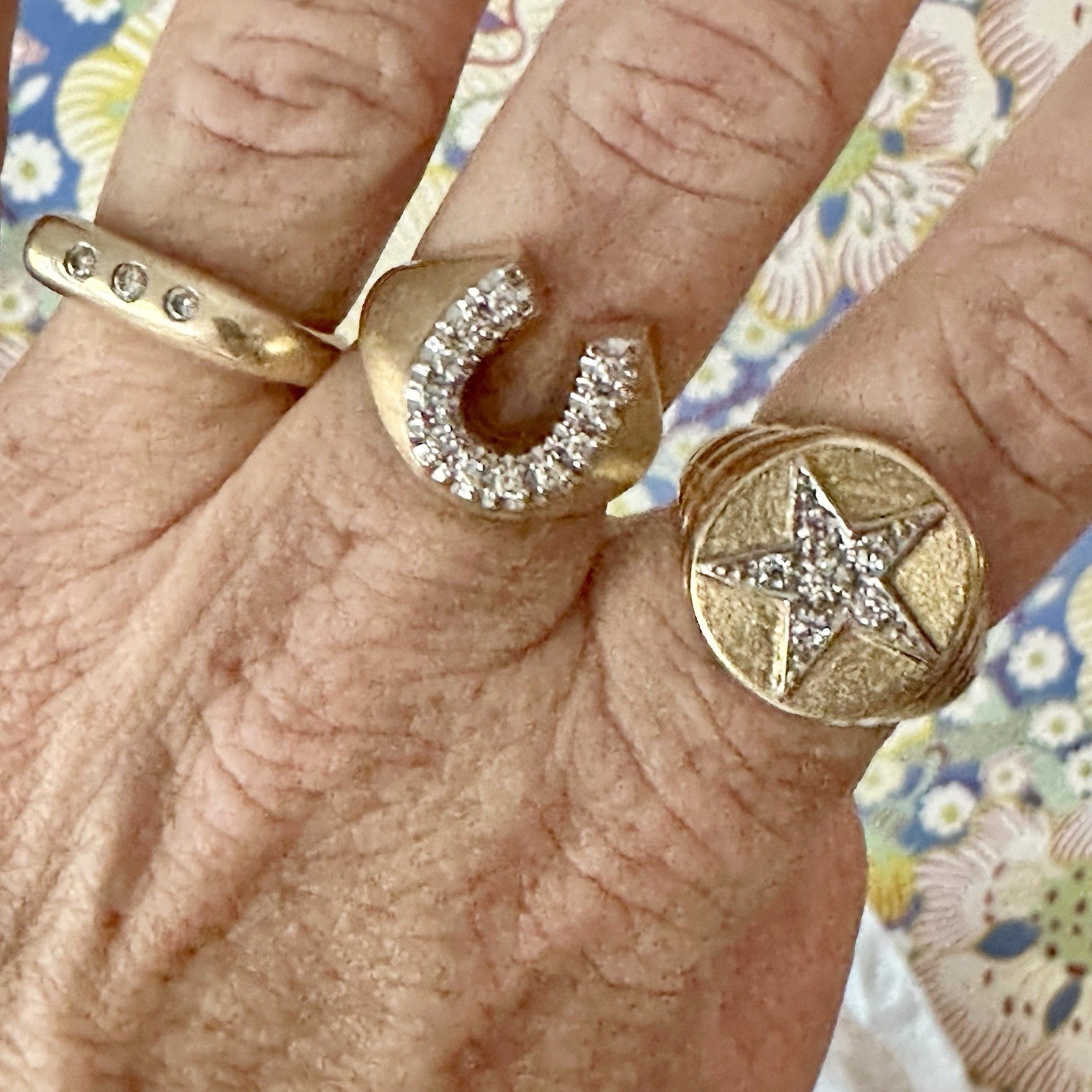 Vintage 14K Yellow Gold Lodge Star Ring w/ Diamonds 14.4g Size 10.5 Masonic