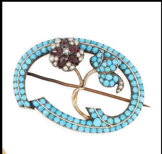 Victorian Gold  Turquoise /Garnet /PearlBrooch-