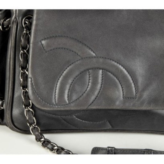 Vintage CHANEL GREY Calfskin Diagonal Ligne Accordion Flap Grey authentication!