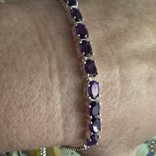 Amethyst  Sterling Tennis Bracelet  sterling silver 925 Adjustable Closure
