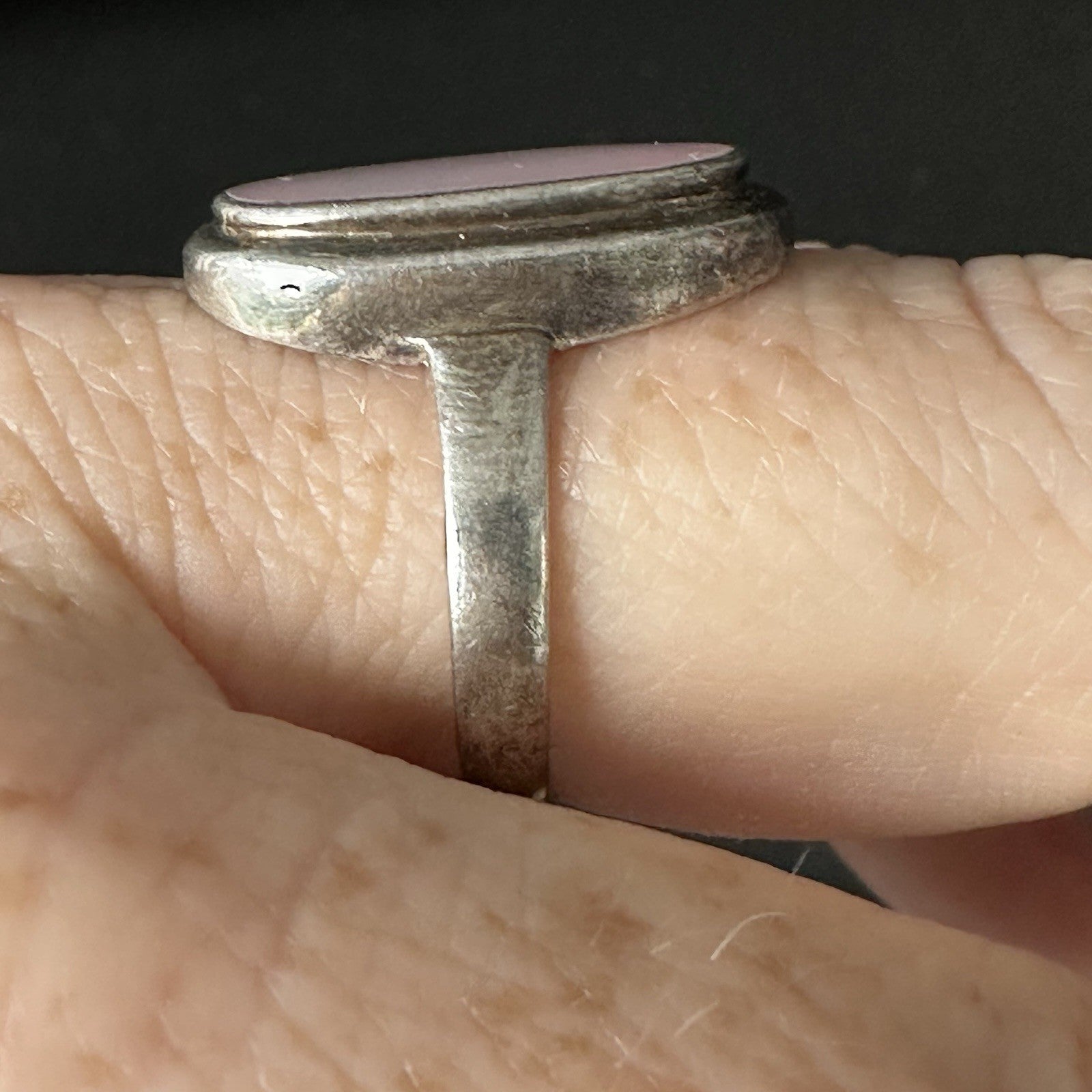 Sterling Silver Cocktail Ring Pink Mother of Pearl Square Size 10.2