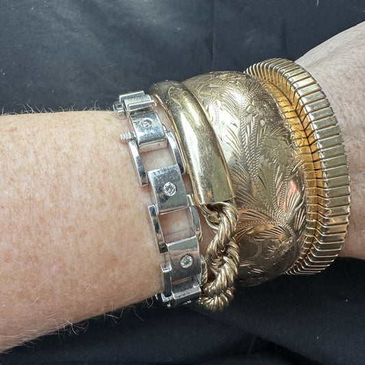 Vintage 8 inch 14 K white gold diamond tank bracelet