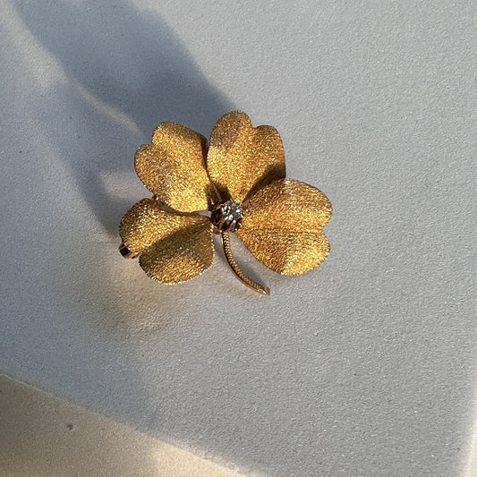 Antique  10k Gold And Diamond Pansy Brooch