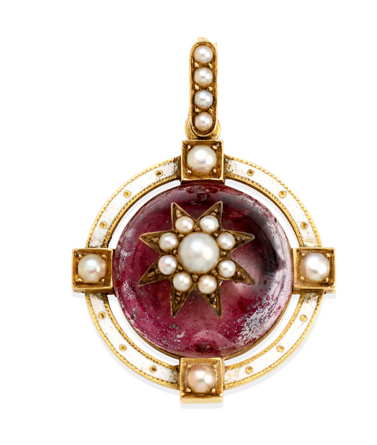 Antique Edwardian 18K Gold , Rock Crystal, Pearl  Pendant