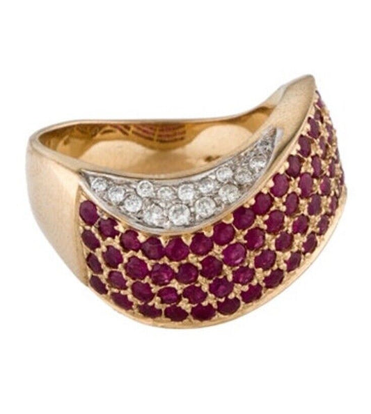 14k Diamond Ruby Ring Wave Design 