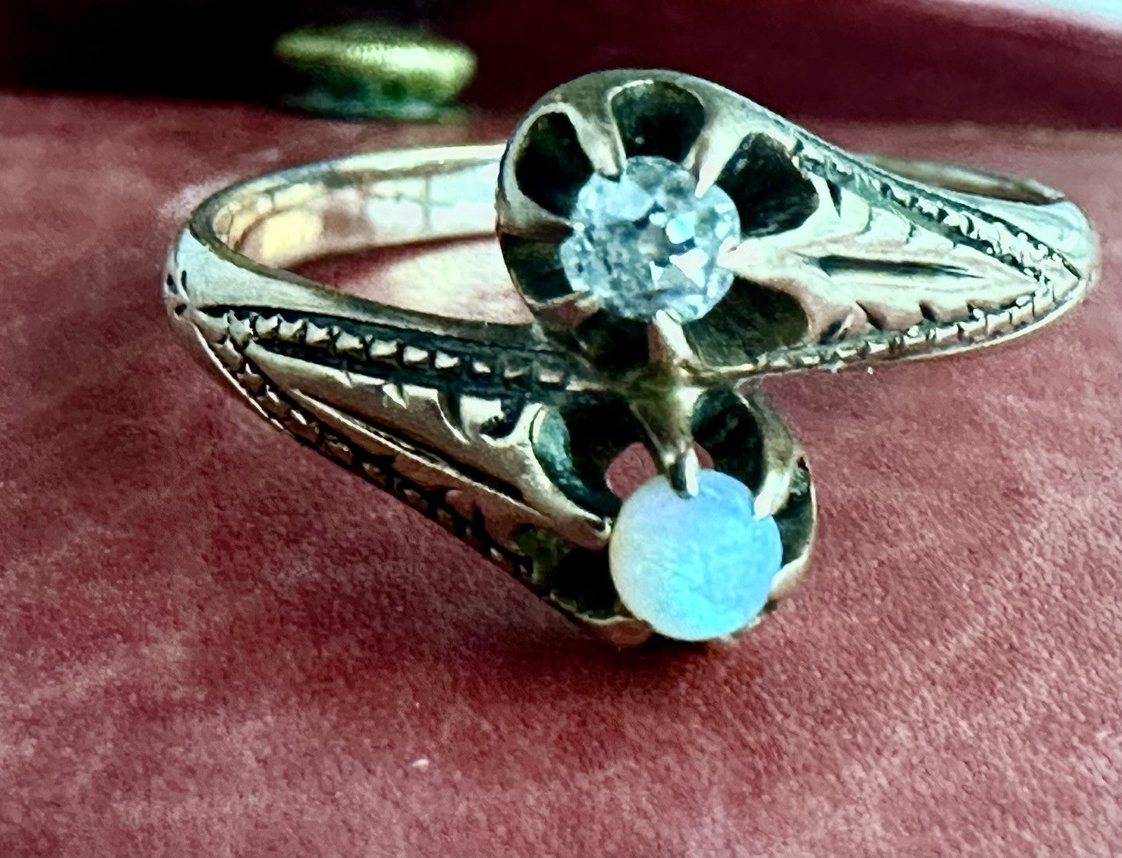 Antique Moi Et Toi Diamond And Opal Ring 10k Size 7