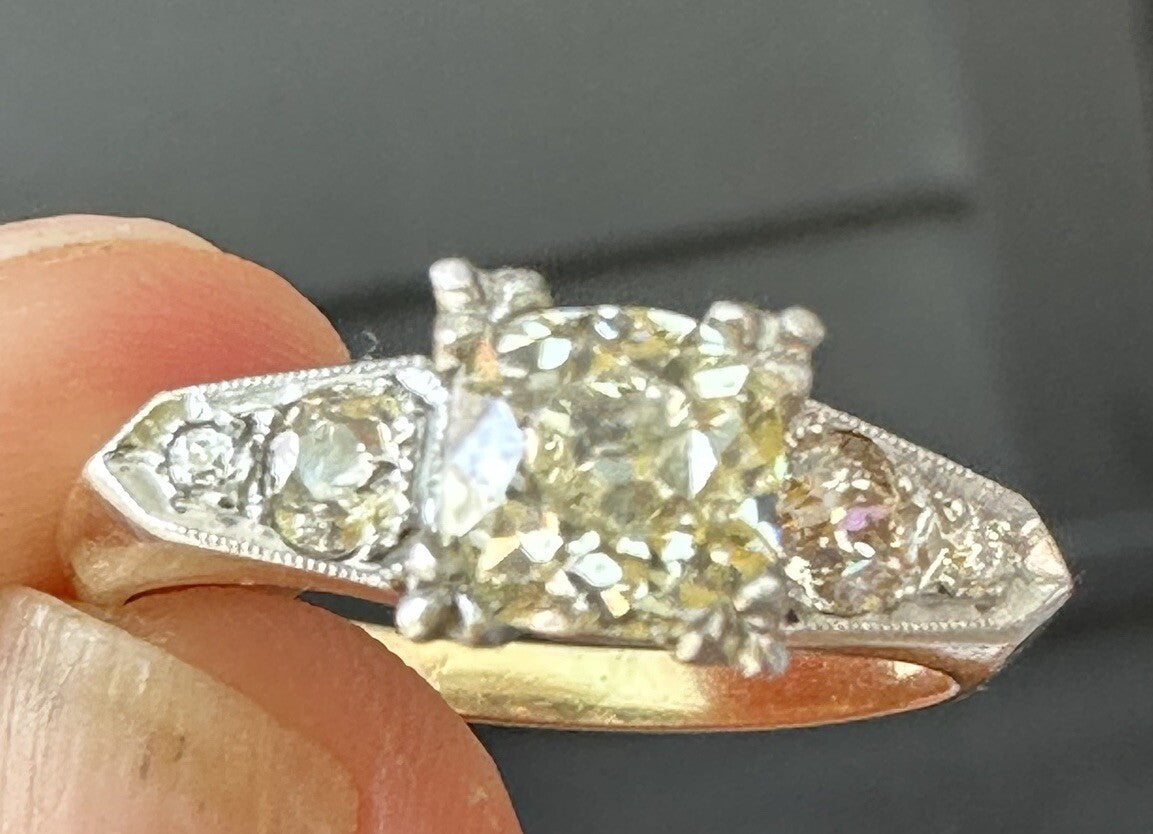 Old European Cut VS1-VS2 Diamond  14k Two Tone Gold  Ring Size 8.25