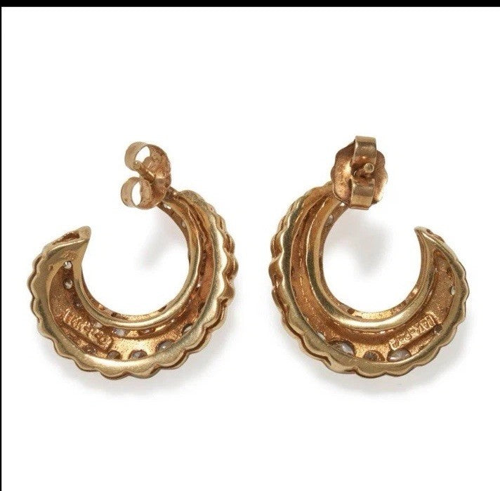 Vintage 14k Gold Crescent Moon Diamond Earrings 2 cttw