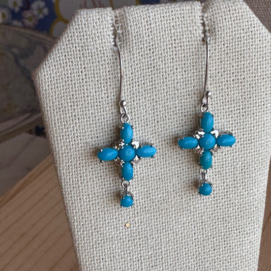 Turquoise sterling silver cross earrings