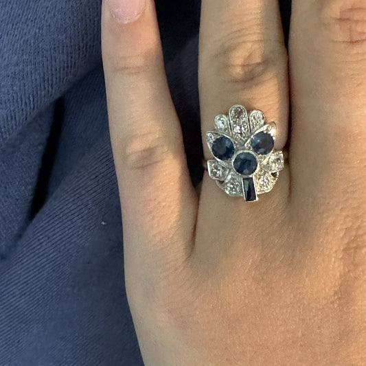 Art Deco  Platinum, Sapphire & Diamond Ring 1920s W/ GIA Report